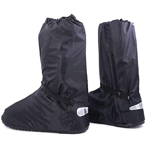 Hilitchi Black Men Waterproof Rainstorm Rainy Day Rain Suit Raingear Motorcycle Outdoor Protective Gear Rain Boot Shoe Cover Zipper US 10 11 Euro 44 45 Black