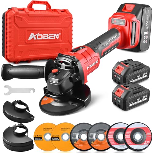 AOBEN Cordless Angle Grinder 4-1/2 inch, 21V Battery Grinder Tool, Power Electric Grinders, Brushless Motor, 2x4.0Ah Battery & Fast Charger, for Cutting, Griding, Polishing