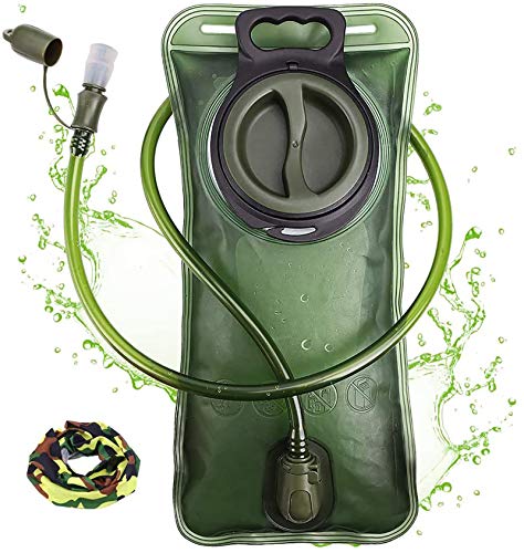 Hydration Bladder, 2L Water Bladder for Hiking Backpack, BPA-Free Leak Proof Water Reservoir Storage Bag, Water Pouch Hydration Pack Replacement for Camping Cycling Running, Military Green