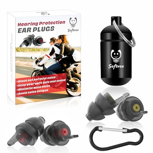 Softvox Motorcycle Ear Plugs 2 Pairs, Wind Noise Reduction & Premium Hearing Protection, 100X Reusable Earplugs for Motorbike, Motorsports, Touring, Racing, Riding, Shooting - Gift for Moto Lovers