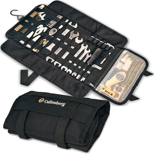 Odinsberg Motorcycle Tool Roll Bag Tools NOT Included - Small Tool Bag Wrench Roll Up Tool Bag Organizer Pouch Wrap Motorcycle Tool Kit Box For Harley Enduro Dirt Bike UTV Motorcycle Accessories Gear