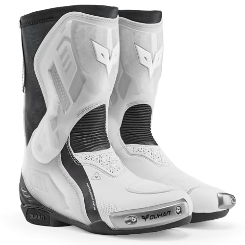 DUHAN Motocross Boots Anti Slip Racing Road Boots Motorcycle Riding Leather Boots with Dual-Axis System for Men Women
