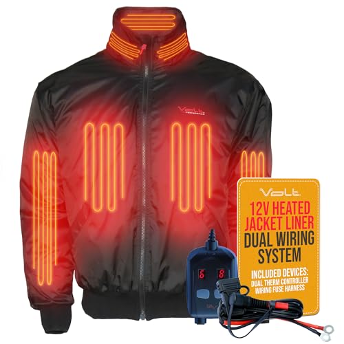 Volt 12V Heated Jacket Liner - Dual System Wired Heated Jacket for Motorcycle Riders - Men's Heated Winter Coat for Motorcycle Bikers - Work Heated Jacket for Men - Chest 44"- 47", Sleeve 36" - XL