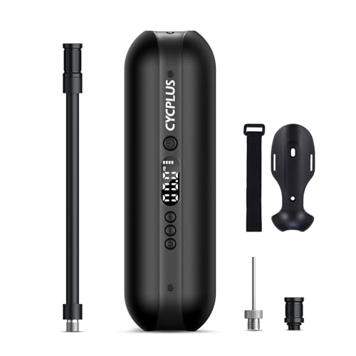 CYCPLUS Electric Air Compressor Portable Bicycle Pump Car Tire Inflator, Max 150 PSI, Auto Shut-Off Air Pump with Presta and Schrader Valves for All Bicycles Motorcycles and Cars(Black)