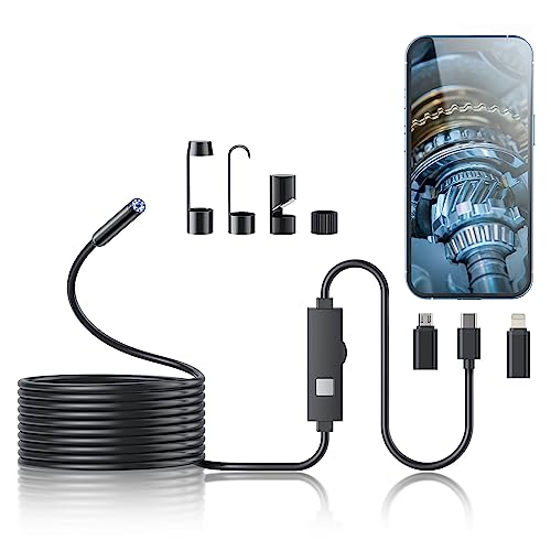 Endoscope Camera with Light, 1920P HD Borescope Tools with 8 Adjustable LED Lights, Endoscope with 16.4ft Semi-Rigid Snake Camera, 7.9mm IP67 Waterproof Inspection Camera for iOS and Android