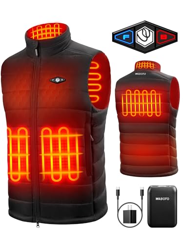 WASOTO Heated Vest for Men with 16000mAh Battery Pack Charger Lightweight Mens Heated Vest for Work Golf Cycling Hunting(Black,XL)