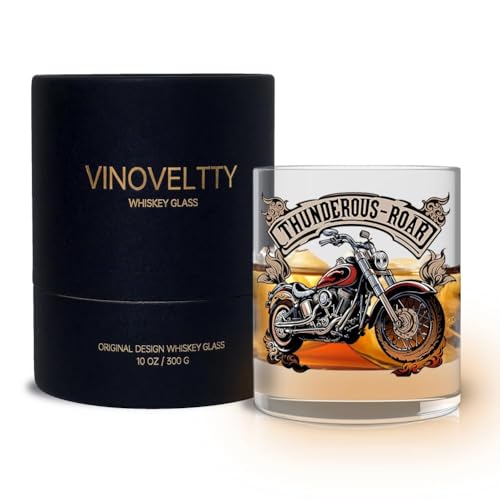 Vinoveltty Motorcycle Whiskey Glass, Motorbike Gifts Whisky Gifts for Men Dad, Fathers Gifts Christmas Birthday Gift for Biker Dad Brother, Whiskey Tumbler(300 ML)