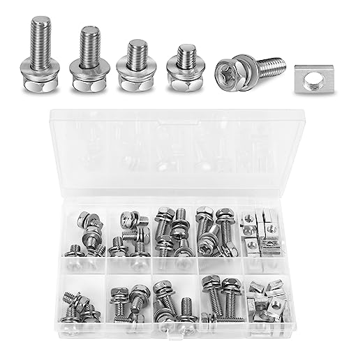 56 Pack Motorcycle Battery Terminal Nuts and Bolt Kit M6 x 10 mm 12 mm 16 mm 20 mm Bolt Square Nut Kit Stainless Steel Motorcycle Battery Screw and Nut - Perfect for ATV Bike Scooter