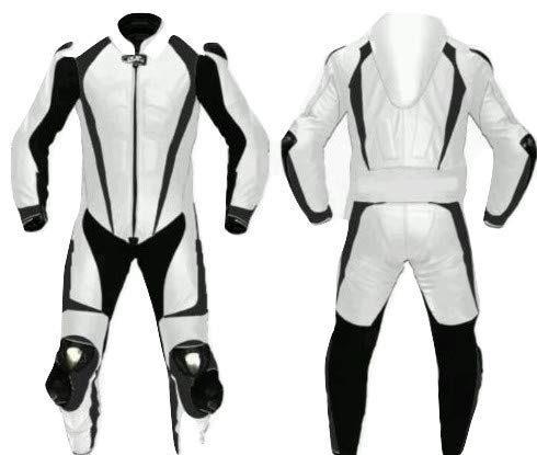 MATAGEAR Motorcycle White and Black One Piece Leather Racing Suit CE Approved Protection (Large)