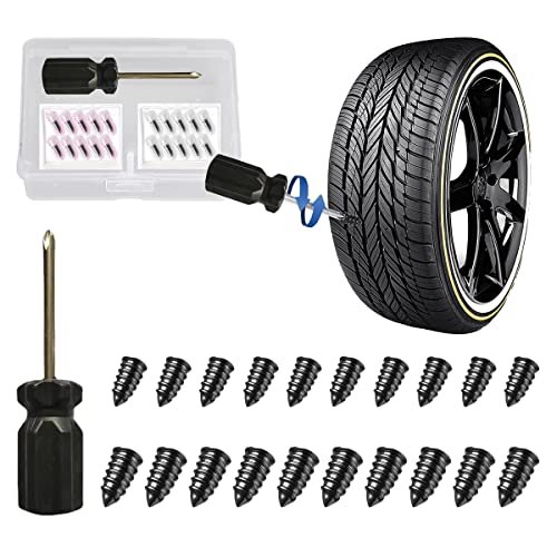 GradCap 20pcs Tyre Repair Kit, Tire Rubber Nails Tool, Self-Service Car Wheel Puncture Repair Screws with Screwdriver Set for Auto, Motorcycle, Bike, Truck, Tractor, Jeep, ATV (10S & 10L)